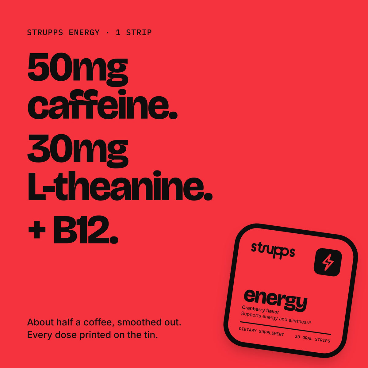 What is in The Energy Strip: caffeine, L-theanine, vitamin B12